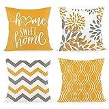 Joyshare Juego de 4 Fundas de cojín de 45 x 45 cm, con inscripción «Home Sweet Home», Funda Decorativa para sofá con Cremallera Oculta, Navidad (Naranja y Amarillo)