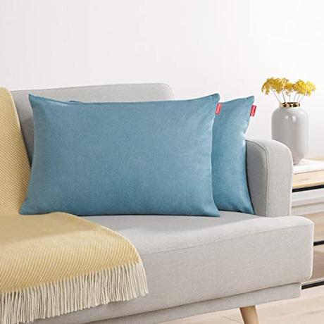Blumtal Juego de 2 Funda para Cojín de Chenilla - Fundas Decorativas de cojín para sofá con Cremallera Cubierta, Azul, 30 x 50 cm