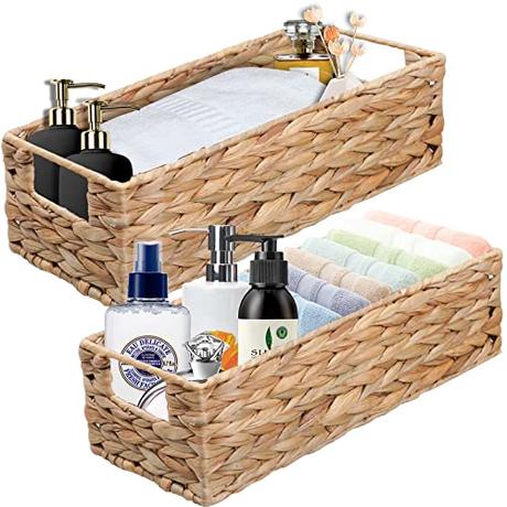 OUTBROS Cestas de Mimbre, Cestas Almacenaje, Cesta trenzada apilable, Caja Organizadora Decorativo, para Cajones, Mesas, Cómodas, Cocinas, Salones, Jacinto de Agua