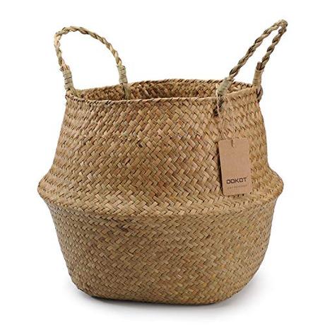 DOKOT Natural Seagrass Mimbre Cesta de Cesteria, Cestos para la Colada con Asa, Cesta Plegable para el Vientre Maceta, Decoracion para el Hogar Almacenar Juguetes, Ropa, Fruta o Plantas