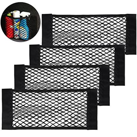 UIHOL Red de Bolso Coche, 4PCS Organizador Maletero de Coche, 40×25CM Duradera Almacenamiento para Tronco Trunk Storage Net Malla de Vehículo Gran Capacidad Pocket Organizer con mágicas Pegatinas