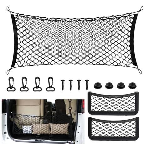 Yoirzit Red para maletero de coche, 40 x 90 cm, red para maletero, con 2 redes de almacenamiento de 19,5 x 7,5 cm, doble capa, alta elasticidad, nailon, red para equipaje, autocaravana, para coche,