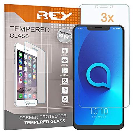 REY 3X Protector de Pantalla para ALCATEL 5V, Cristal Vidrio Templado Premium