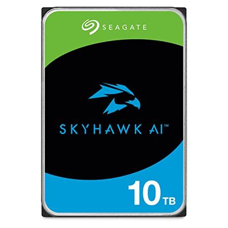 Seagate Skyhawk AI ST10000VE000 - Disco duro interno para vídeo con hasta 64 cámaras, 10 TB, 3,5 pulgadas, 256 MB de caché, SATA 6 GB/S, color plateado