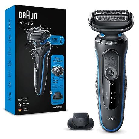 Braun Series 5 Afeitadora Eléctrica Hombre, Máquina de Afeitar Barba con Recortadora De Precisión EasyClick, EasyClean, en Seco y Mojado, Recargable, Inalámbrica, 51-B1200s, Azul