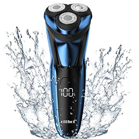 Maquina de Afeitar Hombre con Pantalla LCD Afeitadora Electrica Hombre Cuchilla Rotativa Recortadora de Barba Hombre Cabezal Reemplazable, Azul