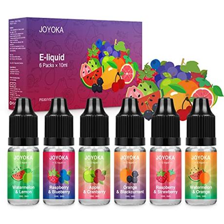 Joyoka Vape Juice, Smooth Delicate, Full Flavor E Liquids, 6x10ML, para Vapear todo el día, Sin nicotina 0mg, Sabor de frutas mixtas