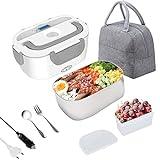 Nifogo Fiambrera Eléctrica 60W Calentador de Comida Electrico 12/24/220V Fiambreras Comida Trabajo 1,5L para Coche/Camión con Dos Compartimentos y Gris Bolsa de Aislamiento(Gris)