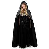 Aomig Capa Negra con Capucha, 150cm Largo Medieval Disfraz Muerte Adulto, Capa Halloween Adulto para Cosplay de Bruja Vampiro Mago, Capa Disfraz Halloween Mujer Hombre para Carnaval Fiesta Disfraces