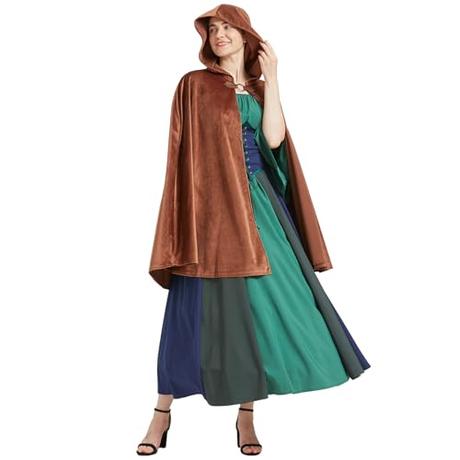 Buen Don Disfraz de Halloween, Capa con Capucha Renacentista, Unisex Suede Cape, Disfraz de Cosplay (Marrón)