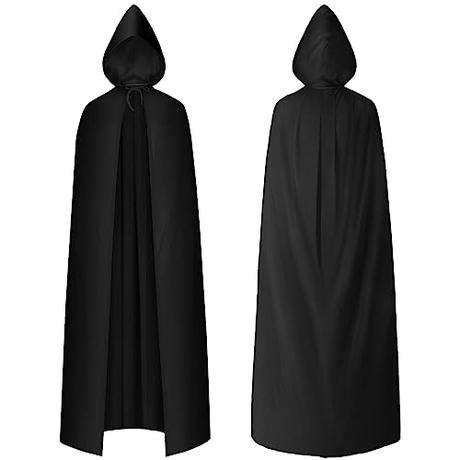 AOOWU Capa de Vampiro con Capucha, 150cm Largo, Adulto Unisex, Cara Negra, Disfraz de Medieval Bruja Elfo Muerte, Mujer Hombre para Halloween Carnaval Fiesta