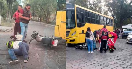 Camión urbano atropella a motociclista sobre la Calzada de Guadalupe frente a la Cruz Roja