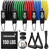 Gomas elasticas musculación Kit 150 lbs Bandas elasticas para Yoga calistenia Gym Crossfit TRX Pilates Gimnasia en casa - Cintas elasticas musculacion con Tobilleras y Agarre para Puerta