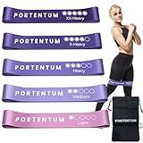 PORTENTUM Gomas elasticas musculacion, Set de 5 Bandas elasticas musculacion. Cómodo y Duradero látex 100% y Bolsa Almacenamiento para Las Cintas elasticas musculacion