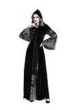 Buen Don Disfraz De Bruja De Halloween, Fantasma de Halloween Mujer Disfraz de Vampiresa Sacerdotisa Mujer Largo Terciopelo Vestido Capuchacon Vestido (L, Negro)