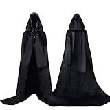 Proumhang Larga Capa Negra con Capucha Medieval Vampiro Traje de Bruja Mujer Halloween Disfraz Carnaval Navidad Adulto