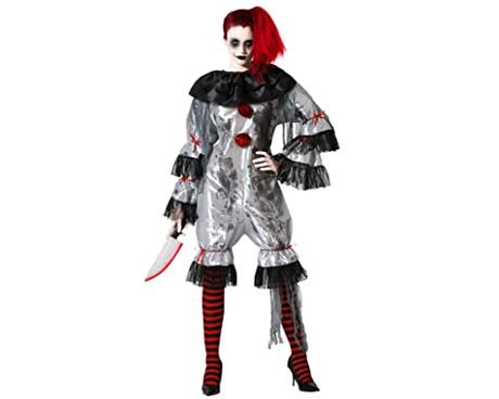 Atosa disfraz payasa macabra gris adulto mujer M