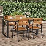 Festnight Mesa Jardín Madera Maciza, Mesa de Comedor para Jardín con Patas Metálicas, Mesa Terraza Exterior Rectangular, 160x80x75 cm Type 2