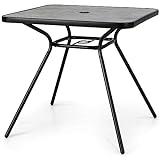 COSTWAY Mesa Jardin Exterior Cuadrada, Mesa Terraza Exterior 80 x 80 x 72,5 cm, Agujero para Sombrilla de 42 mm, Tablero de PVC Resistente a la Intemperie, Estructura de Metal