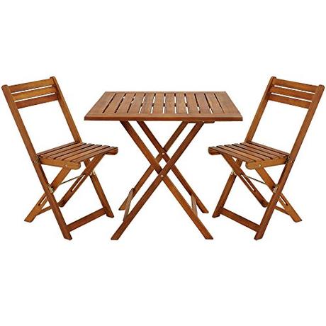 CASARIA® Set Muebles de Balcón 3 Pzs Mesa 2 Sillas Plegables Juego Completo Jardín Terraza Madera Acacia