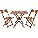 CASARIA® Set Muebles de Balcón 3 Pzs Mesa 2 Sillas Plegables Juego Completo Jardín Terraza Madera Acacia
