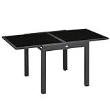 Outsunny Mesa de Jardín Extensible de Aluminio Mesa de Comedor Rectangular con Encimera de Vidrio Templado Carga 50 kg para Terraza 80-160x80x75 cm Negro