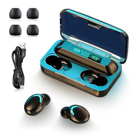 yummici Auriculares Inalámbricos - Bluetooth 5.0 con HD Micrófono Ip7 Impermeable Auriculares Reducción De Ruido Pantalla Led Carga Rápida Negro