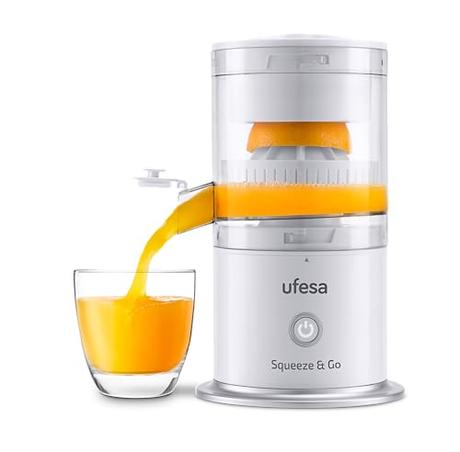 Ufesa Squeeze & Go White, Exprimidor Inalámbrico Eléctrico Recargable, Portátil, Extractor de Nutrientes para Frutas Multifuncional, Carga USB, 220ml de Capacidad, Sin BPA
