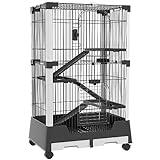 PawHut Jaula para Animales Pequeños con Ruedas 114x75x50 cm Valla para Mascotas con 3 Plataformas 3 Rampas Bandejas Extraíbles para Hurones Conejos Negro