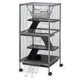 PawHut Jaula Grande para Roedores 52x52x113,5 cm Jaula para Hurones con Ruedas Hamaca Colgante y Bandeja Extraíble Gris