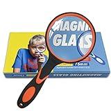 Fousenuk Lupa de Mano 75mm, Lupas de Gran Aumento con Mango de Goma Antideslizante, Inastillable Lente de Aumento para Personas Mayores, Niños, Lectura, Manualidades, Libros, Insectos, Inspección