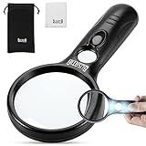 BUSATIA - Lupa con luz LED iluminada con 3 aumentos 45X, Lupa Ligera de Mano para Lectura, inspección, joyería, Pasatiempos y Manualidades