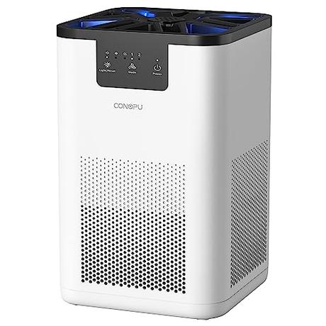 CONOPU Purificador De Aire Con Filtro Hepa H13, Air Purifier con Función de aromaterapia, Purificador De Aire Para Alergias Hogar con Filtración en 3 etapas, Luz nocturna
