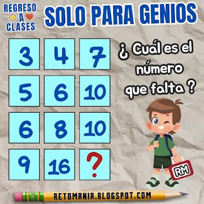 Desafíos matemáticos, Retos matemáticos, Retos virales, Retos visuales, Acertijos, Acertijos matemáticos, Acertijos visuales, Problemas matemáticos, Problemas de Ingenio, Retos de ingenio matemático, Piensa rápido, Gimnasia matemática, Gimnasia cerebral, Descubre el número, El número que falta, Busca el número, De vuelta al Cole, De regreso a clases