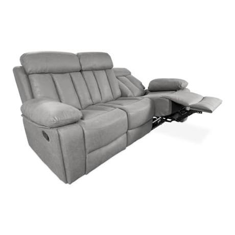 Homey - Sofá de 3 Plazas con Función Relax, Modelo Havana con Reclinación Manual de Respaldo y Resposapiés en 2 Asientos Laterales, 206 cm (Ancho) x 103,5 cm (Alto) x 93 cm (Fondo), Gris Marengo