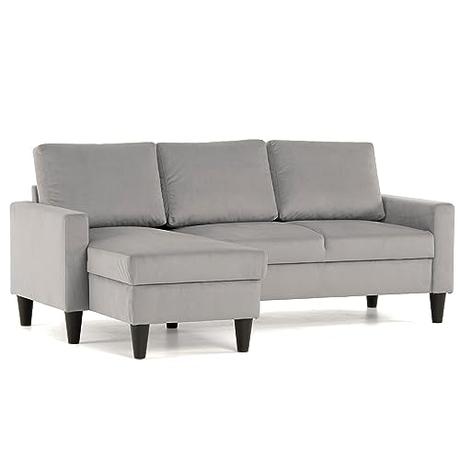 BUDWING Fox Sofá de Salon 3 plazas Chaise Longue Esquinero Rebersible Izquierda o Derecha Tapizado Tela (Gris Claro)