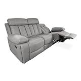 Homey - Sofá de 3 Plazas con Función Relax, Modelo Havana con Reclinación Manual de Respaldo y Resposapiés en 2 Asientos Laterales, 206 cm (Ancho) x 103,5 cm (Alto) x 93 cm (Fondo), Gris Marengo