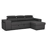 BUDWING John Hogar Sofá Cama 3 Plazas o 4 Plazas Chaise Longue Derecha o Izquierda Esquinero Reposacabezas Ajustable 2 Puffs Negro Salon Decoración de Hogar Polipiel Piel Sintética Negro