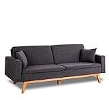 ZZ DON DESCANSO Reine - Sofá Cama 3 plazas, Tapizado en Tela, Sistema Apertura de Libro o Clic-clac, Incluye 2 Cojines, Color Gris Marengo, sofá: 201 x 73 x 79 cm, Cama: 201 x 99 x 42 cm