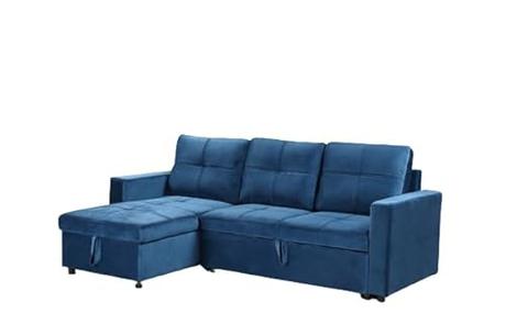 Genérico EASYMOBEL Sofá Cama Chaise Longue PAU, 215x135cm - Diseño Moderno, Almacenamiento (Azul en Terciopelo)
