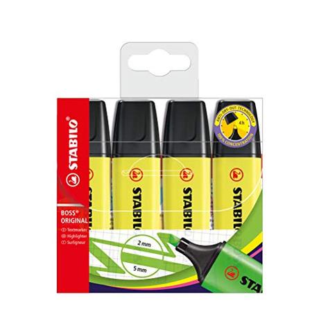 Stabilo Boss Original Subrayadores - Amarillo, Pack de 4