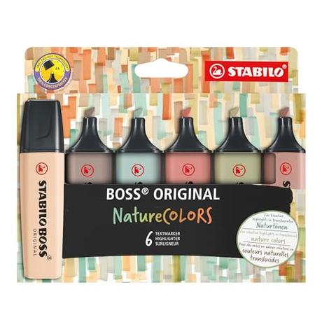 STABILO Marcador BOSS ORIGINAL NatureCOLORS - Estuche con 6 colores (verde barro, verde tierra, ocre oscuro, siena, beige, gris cálido)