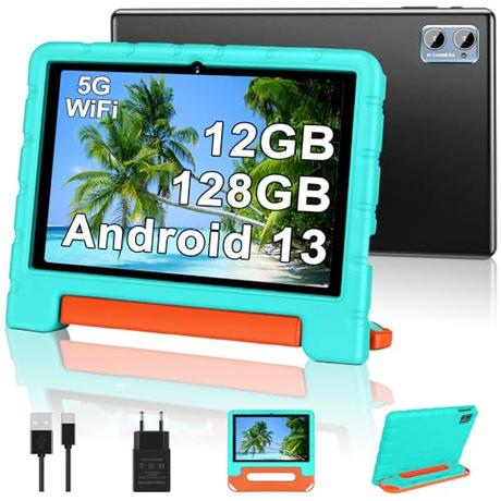 ZIOVO 2024 Newest Tablet 10 Pulgadas Android 13 Tablets,Google GMS Tablet Familiar/Tablet Niños12GB RAM+128GB ROM+TF 1TB, 5G WiFi, Cores 2.0 GHz, BT 5.0, 5MP+8MP, Kids Space con EVA Caso-Vert