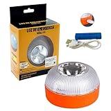 Luz de Emergencia V16 autorizada por DGT para Señalización en Carretera de Coche y Moto. Luz Amarilla Intermitente y Blanca Fija. Encendido Automático por Inducción Magnética. Batería Recargable.