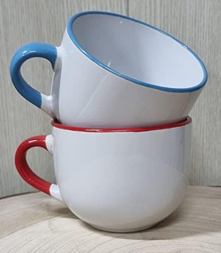 Set de 2 tazones de cafe de 450ml tazas de colores de ceramica tazones desayuno Taza De Café Grande, Tazas De Sopa Con Asa Para Cereal Postre Ensalada Té Leche Avena 450ml