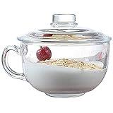 TAMUME 550ml Tazón De Cereal De Vidrio Para Microondas con Tapa de Cristal, Taza Cristal para Microondas, Taza de Desayuno