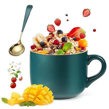 Taza de Café de Cerámica, 650 ml Taza Desayuno, Tazones Desayuno de Cerámica, Grande Tazas Te Con Cuchara, Grande Mug Cafe de Cerámica, Grande Taza de Café Clásico de la Moda para Oficina y Hogar