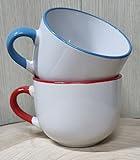 Set de 2 tazones de cafe de 450ml tazas de colores de ceramica tazones desayuno Taza De Café Grande, Tazas De Sopa Con Asa Para Cereal Postre Ensalada Té Leche Avena 450ml