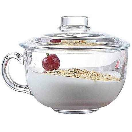 TAMUME 550ml Tazón De Cereal De Vidrio Para Microondas con Tapa de Cristal, Taza Cristal para Microondas, Taza de Desayuno