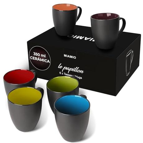 El Mejor 10 tazon desayuno de 2024: La Elección de los Especialistas MIAMIO - 6 x 350 ml Juego de Taza de Café/Copa de desayuno - Le Papillon Colección (Negro-Multicolor)